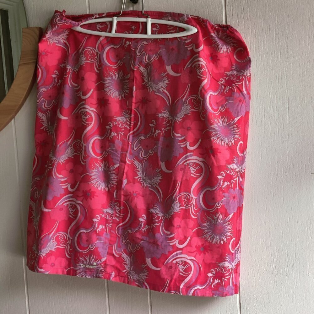 Skirt in summer colors, Calvin Klein. Pink & Cream Floral Cotton .Drawstring Tie - Picture 7 of 7